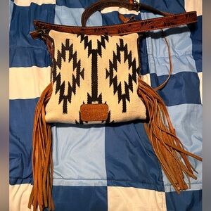 American Darling Black and Cream Crossbody Bag with Fringe